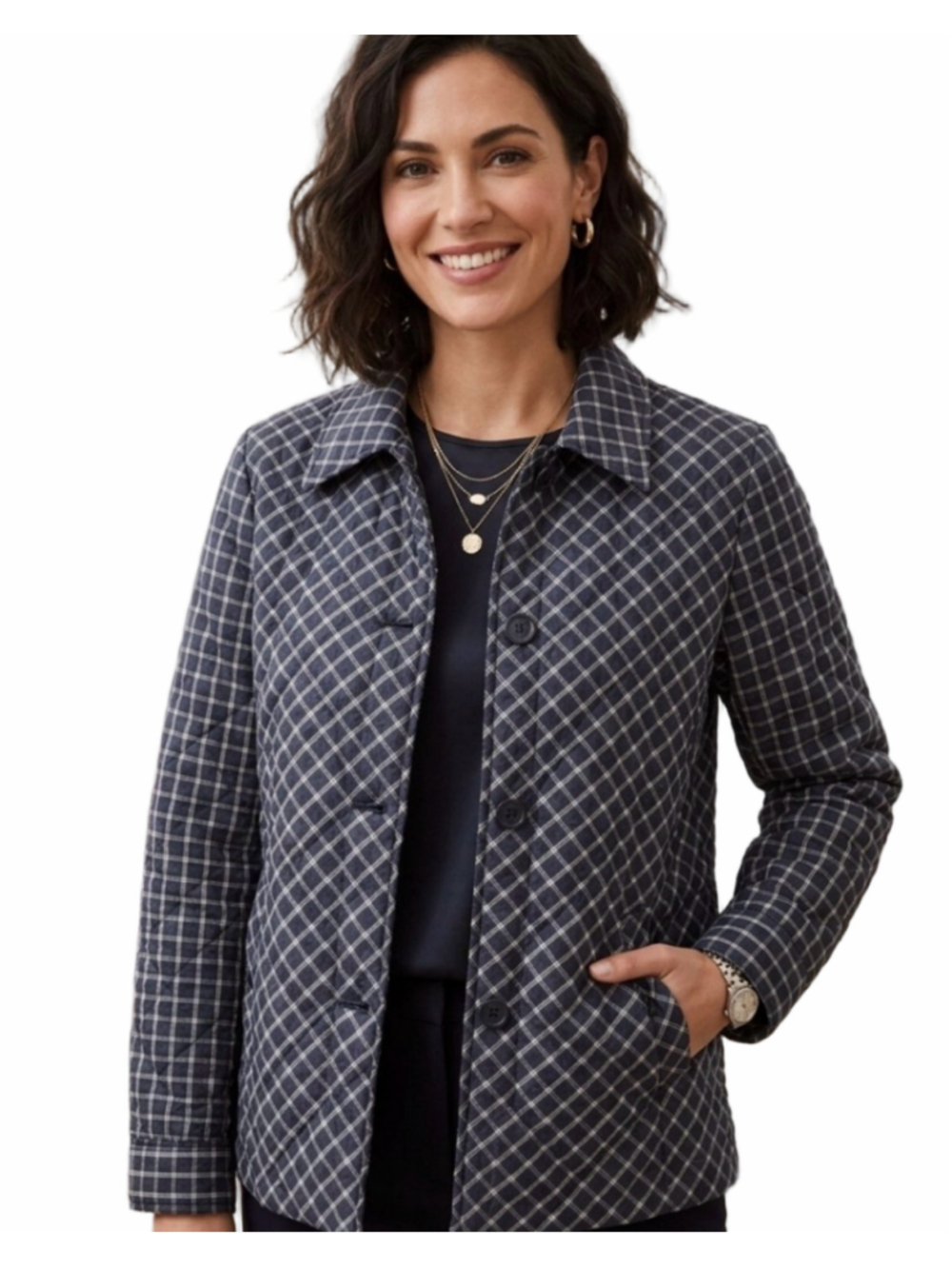 Jones Navy Plaid Quilted Lightweight woman's XL Shacket Coat Jacket 2020